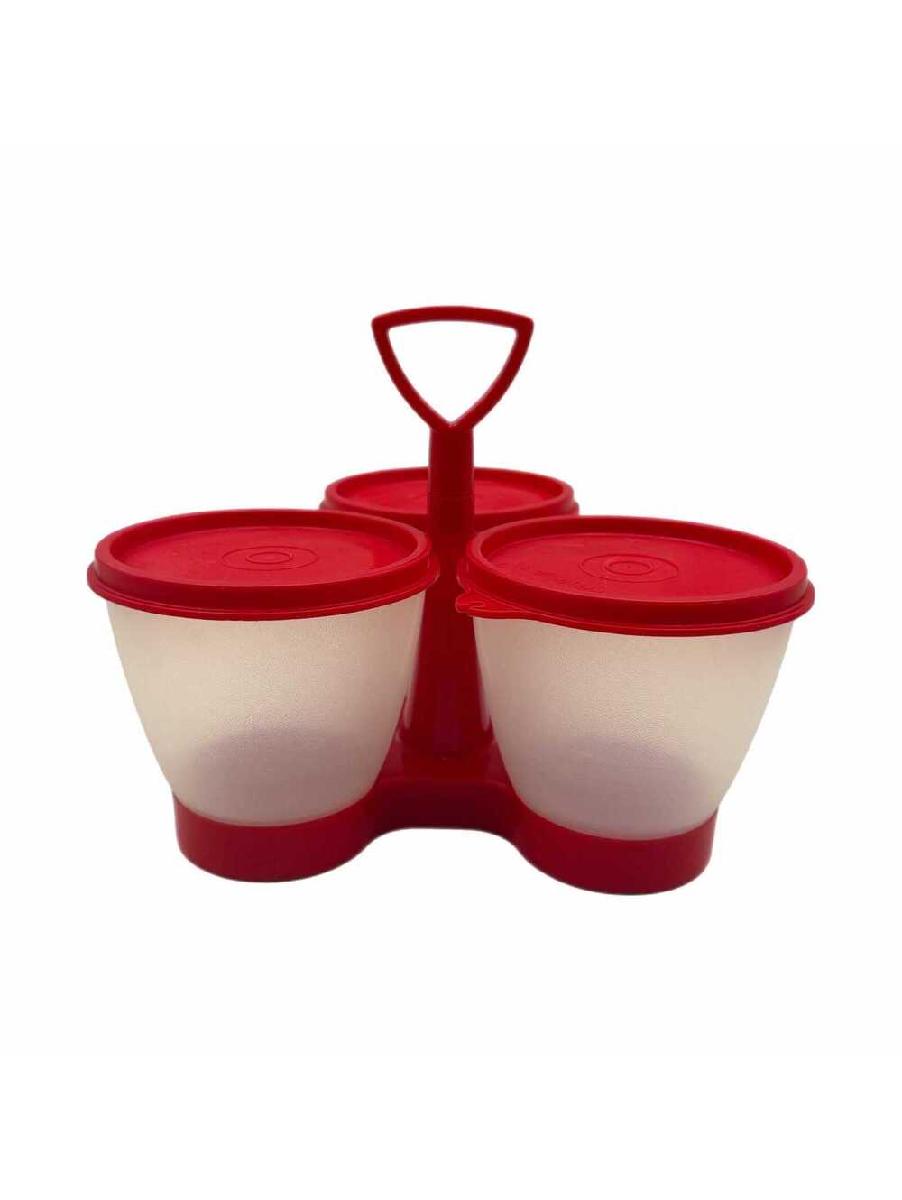Vintage Tupperware Red Condiment Caddy – 3 Compartments & Lid